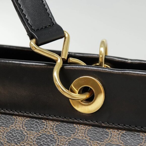 CELINE Macadam Canvas Hand Bag PVC Leather Black Gold - Picture 11 of 15